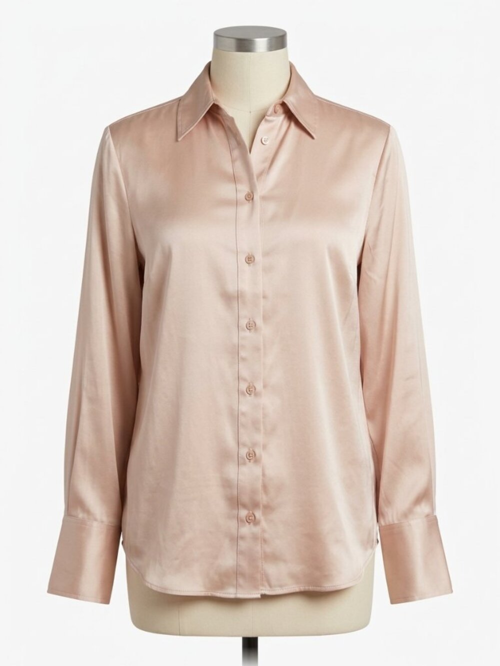 NWT H&M Champagne Blush Pink Satin Long Sleeve Button Down Blouse Top